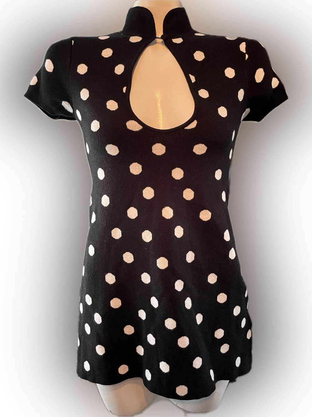 Missguided Black Dress with White Polka Dots and Keyhole